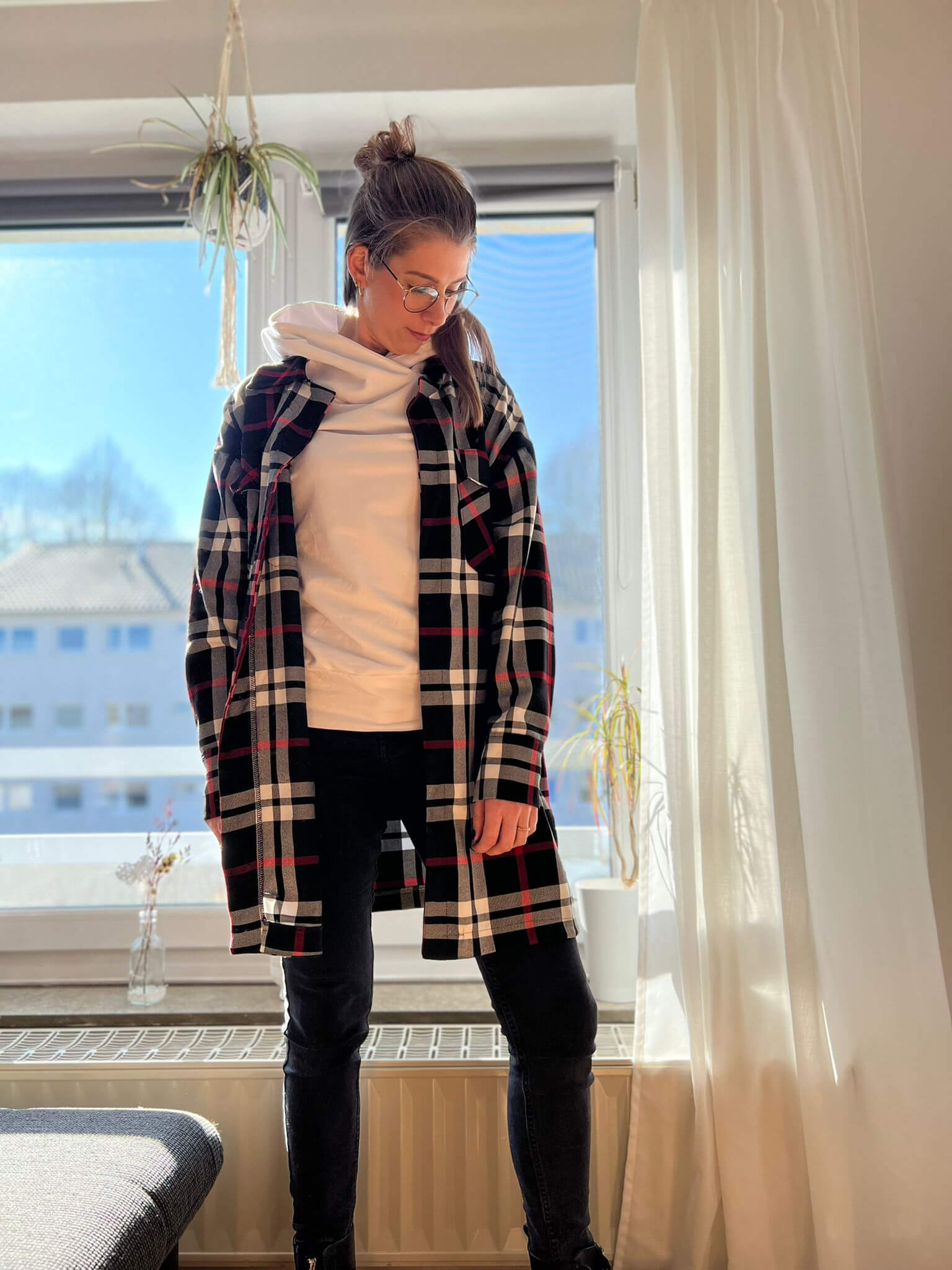 Blazer- und Hosenstoff stretch - Karo / Schottenrock / Kariert (schwarz, rot, weiß) – Bild 5