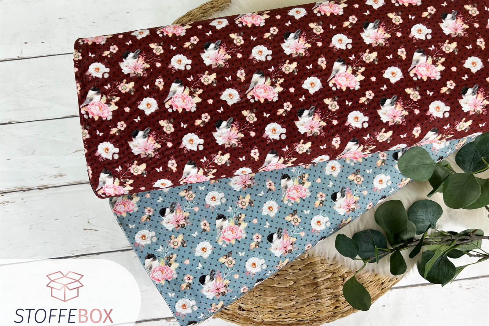 Feincord Babycord Vogel Stoffpacket