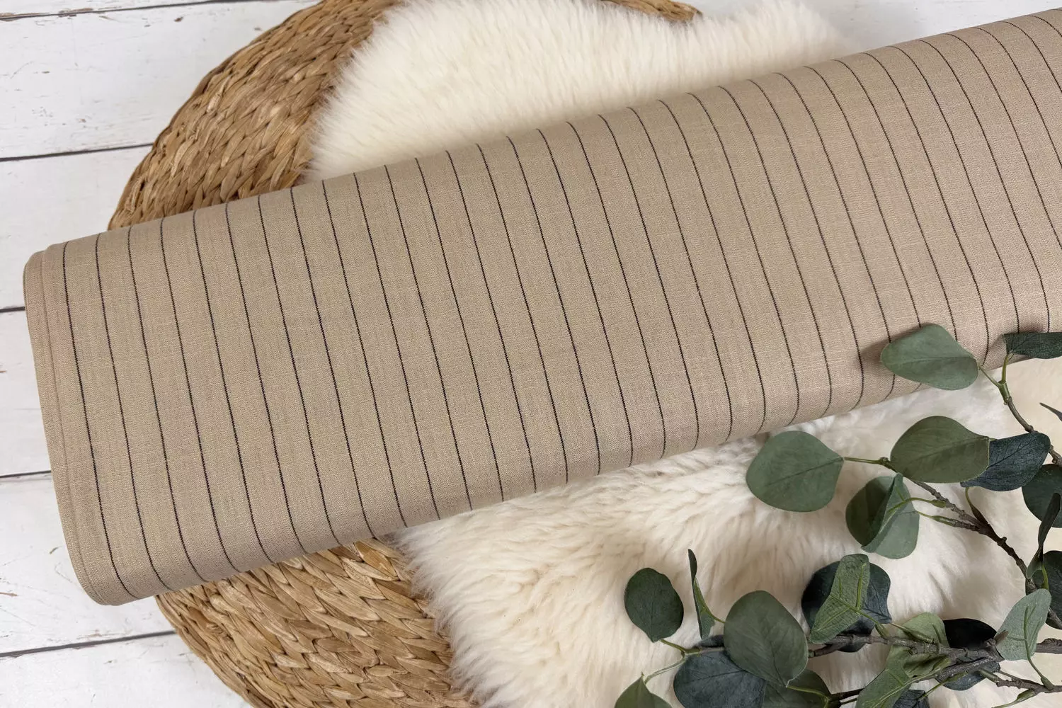 Viskose Leinen Mix - Streifen Muster dunkelblau, beige, natur, ecru - Öko-tex-100 – Bild 5