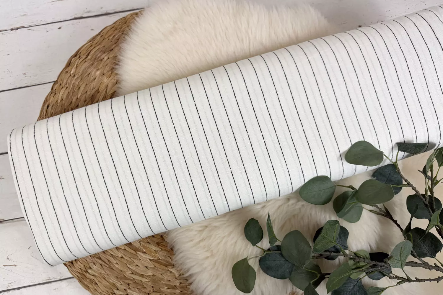 Viskose Leinen Mix - Streifen Muster dunkelblau, beige, natur, ecru - Öko-tex-100 – Bild 9
