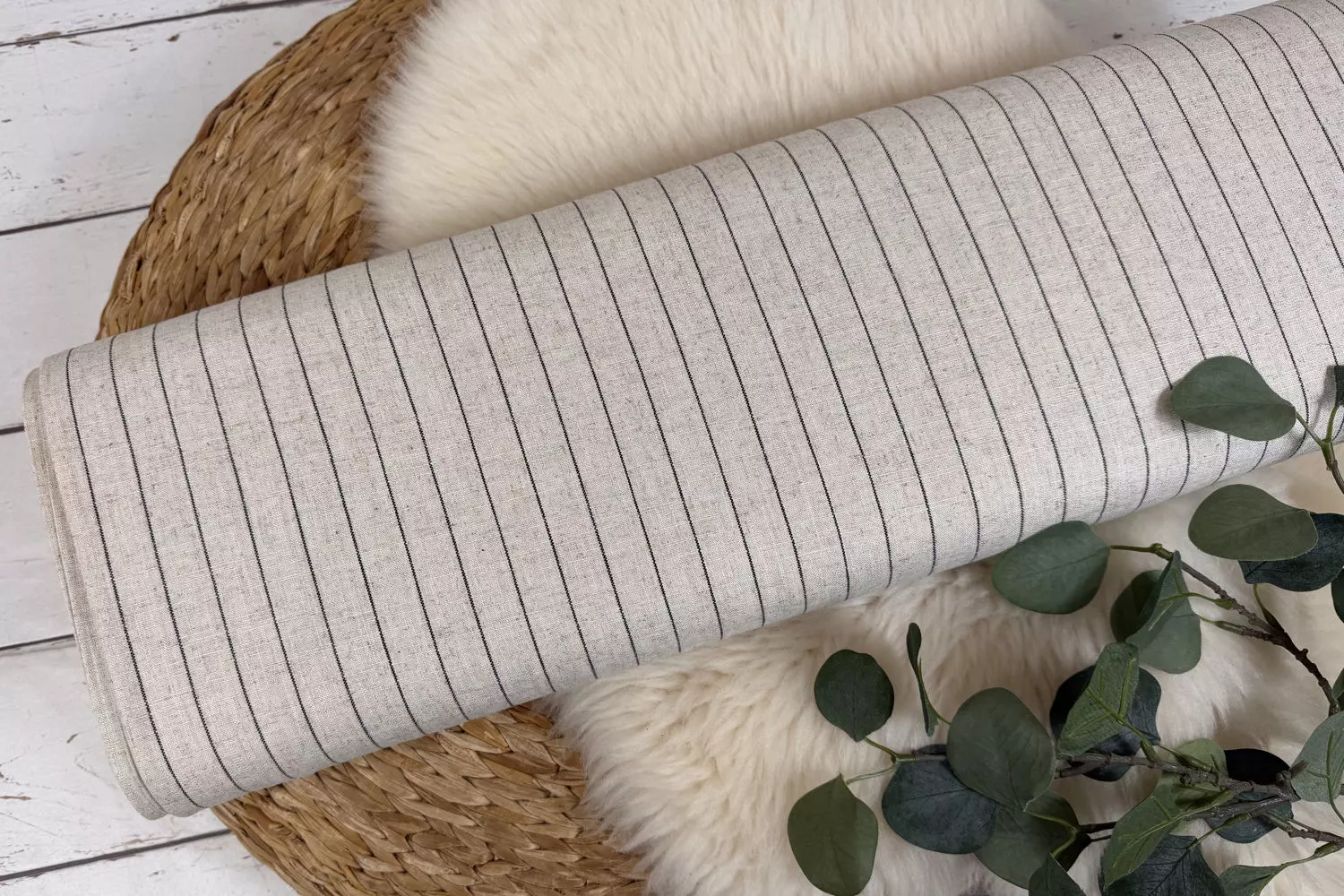 Viskose Leinen Mix - Streifen Muster dunkelblau, beige, natur, ecru - Öko-tex-100 – Bild 7