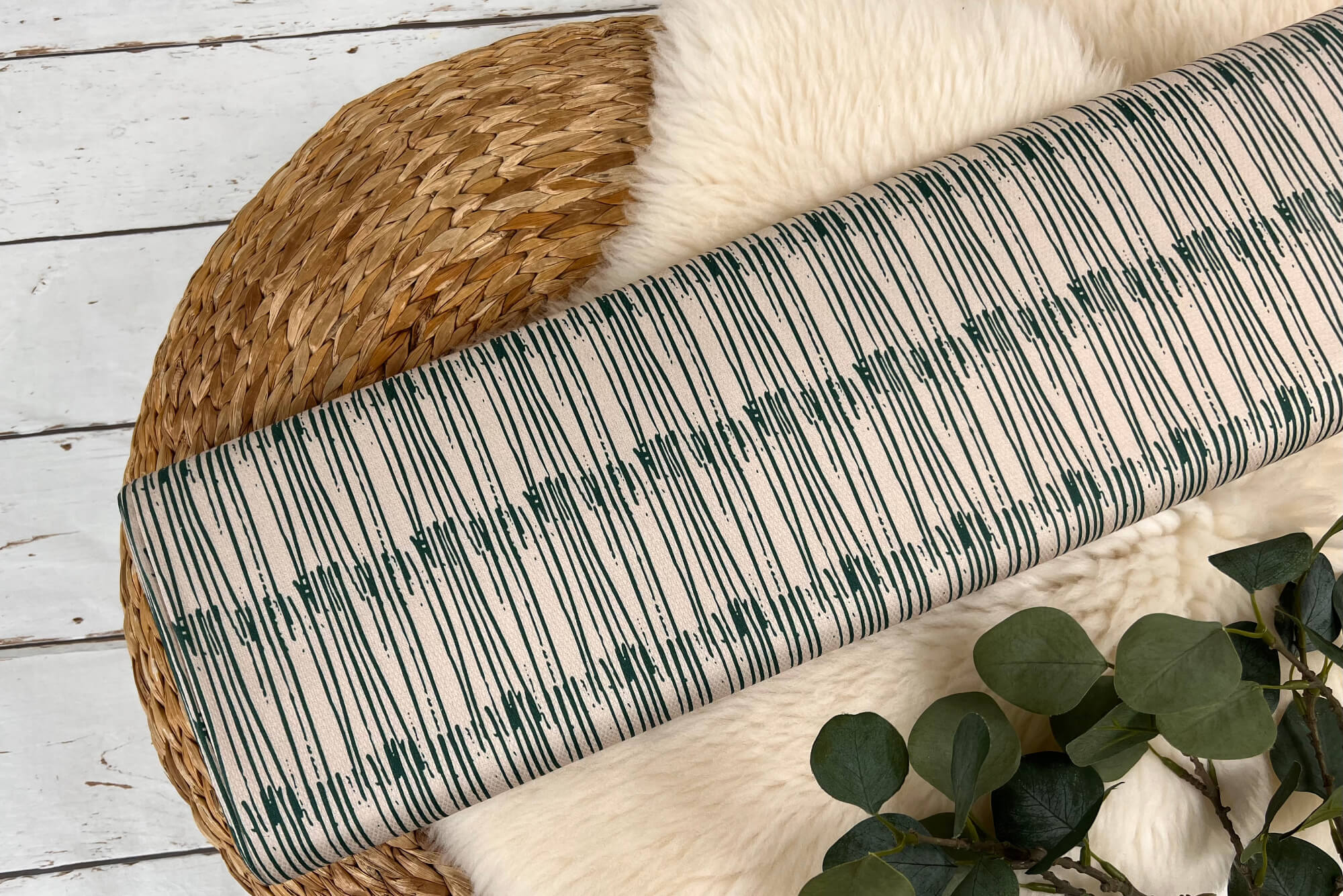 Reststück 30cm Fibre Mood 19 Wanda Jacquard Baumwollstoff mit Elasthan - tribal grüne Streifen beige - Öko Tex 100 – Bild 2