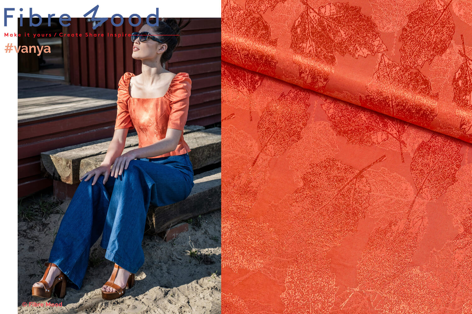 Fibre Mood 19 Vanya Viskose Modal Mix mit Jacquard Blätter in der Farbe orange