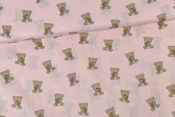 Bio Baumwollstoff Popeline Webware – Baby Bär mit Teddybär in rosa