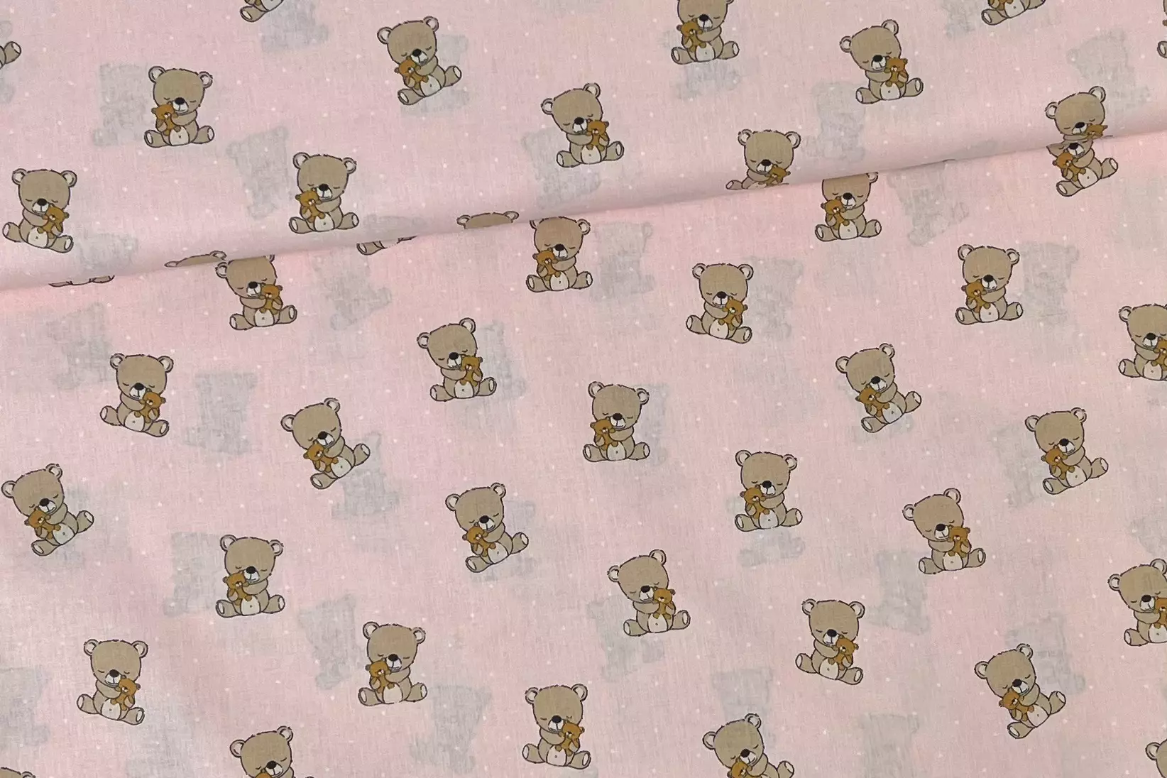 Bio Baumwollstoff Popeline Webware – Baby Bär mit Teddybär in rosa