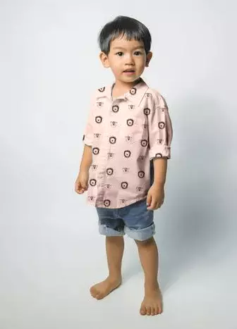 Tragebild Popeline Stoff mit Baby Tiger und Löwe in beige