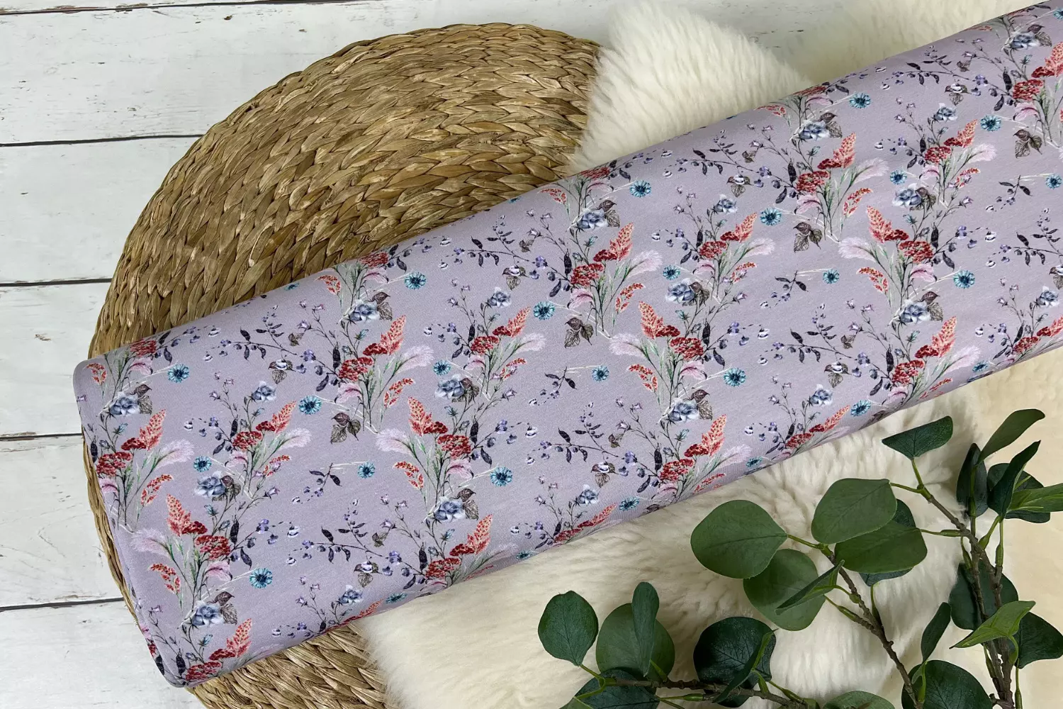 Baumwolljersey Stoff - Blumen Sommer Blumenwiese in flieder - Öko Tex 100 – Bild 2