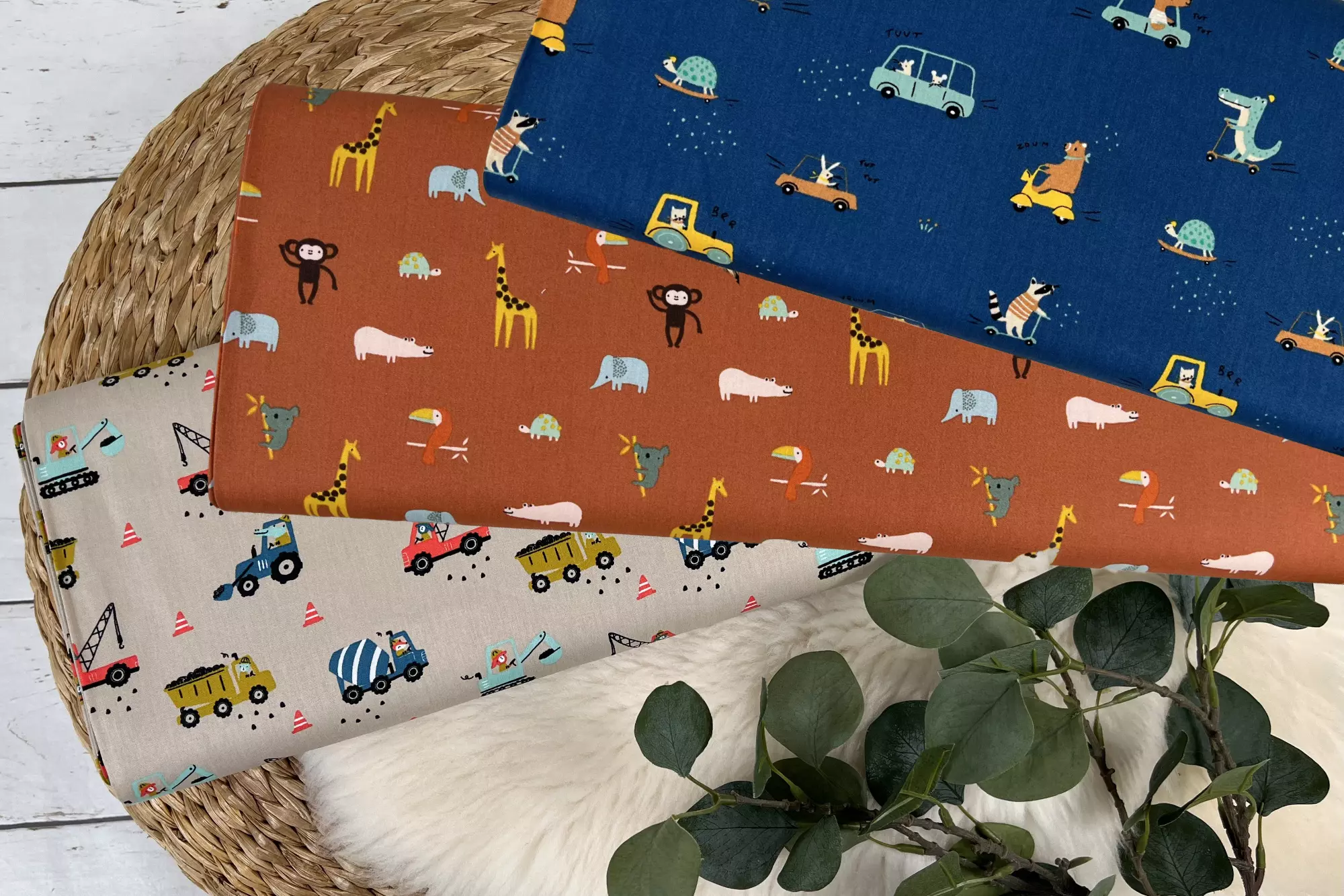 Stoffpaket Baumwollstoff Popelin Kinderstoff mit Tieren