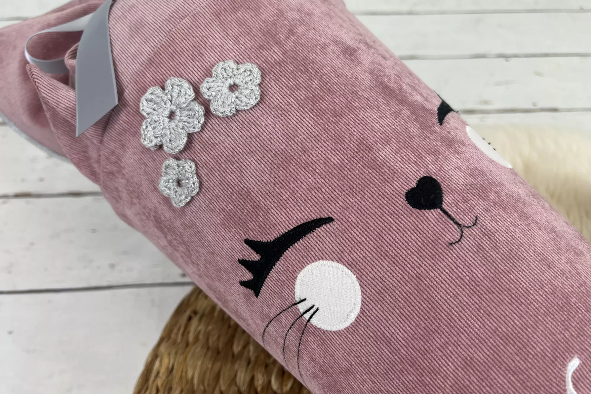 Schultüte aus Stoff mit Namen - Katze in rosa oder pink (70cm, 85cm, 35cm) - Zuckertüte personalisiert, optional mit Kissen – Bild 4