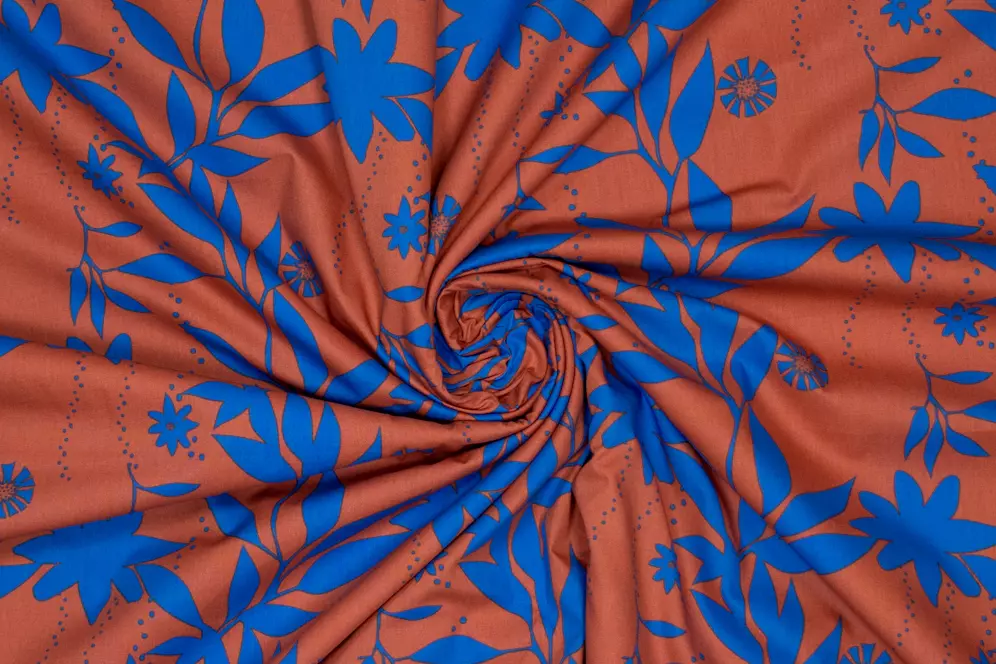 Reststück 35cm Fibre Mood 20 Nina - Baumwollstoff Popeline Blumen in blau, rost - Ökotex 100 – Bild 3