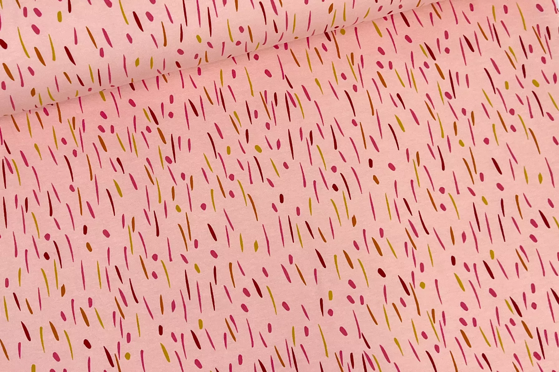 Bio Soft Sweat angeraut bunte Striche und Tupfem in rosa