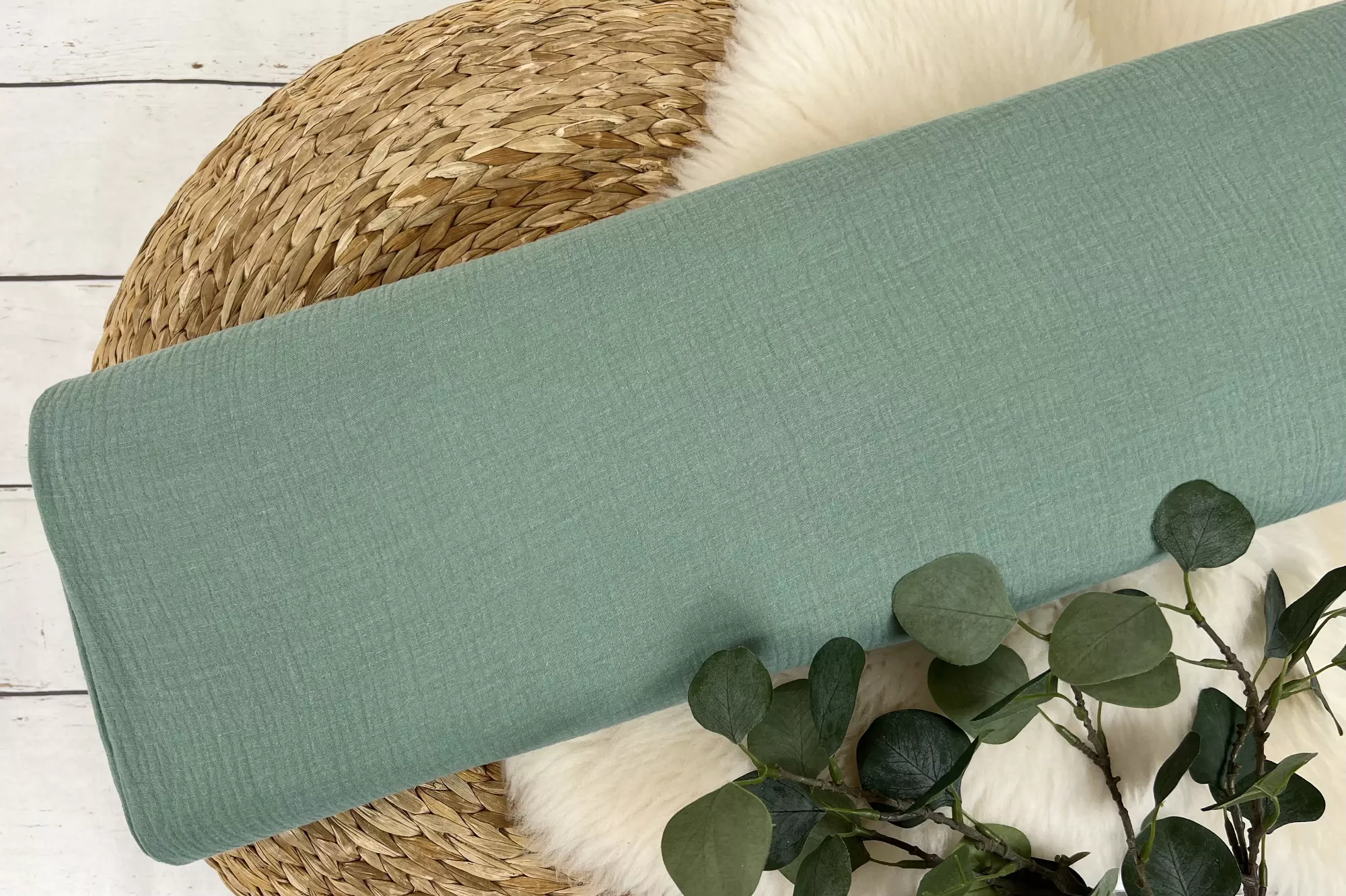 Reststück 30cm Musselin Uni / Double Gauze - Uni rauchiges mint - Öko-Tex-100