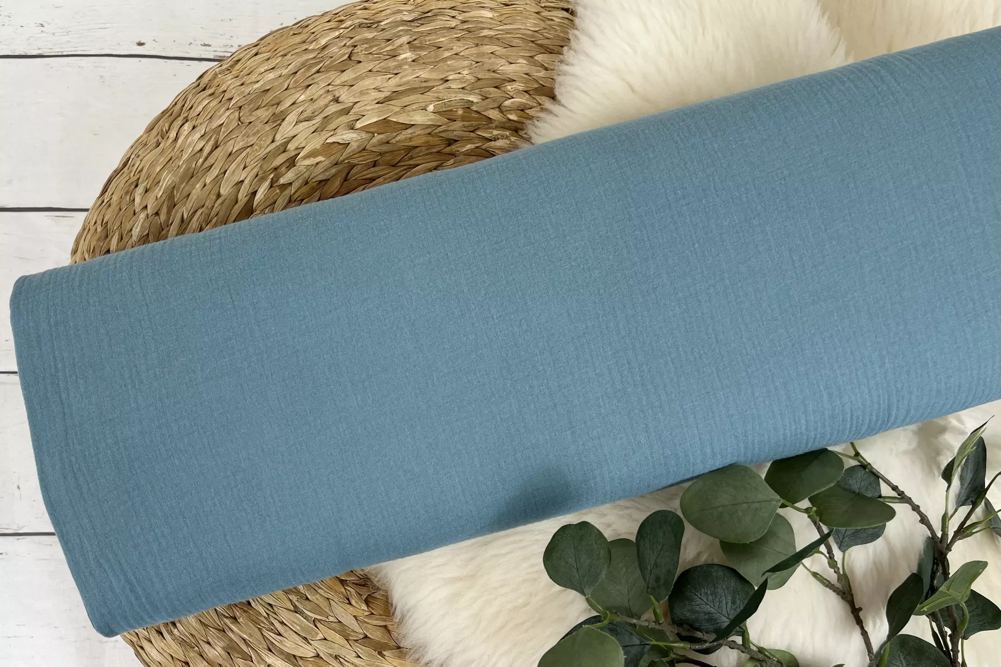 Reststück 80cm - Musselin Uni / Double Gauze - Uni rauchiges blau - Öko-Tex-100