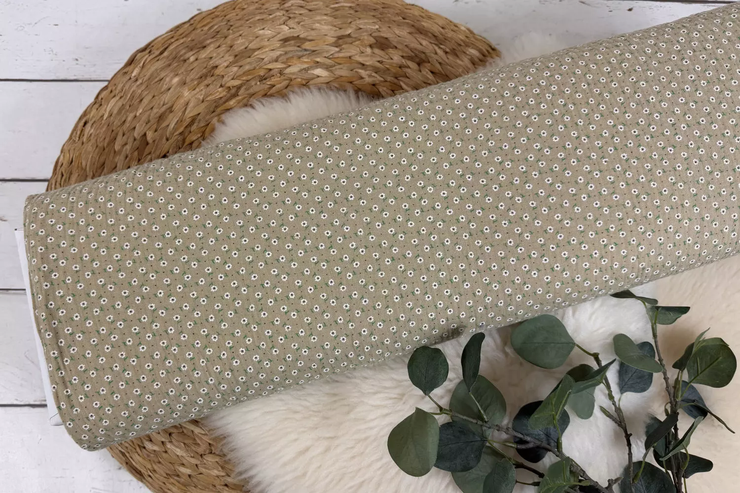 Musselin Stoff - Blümchen in mint, rosa, natur, beige - Öko-Tex-100 – Bild 3