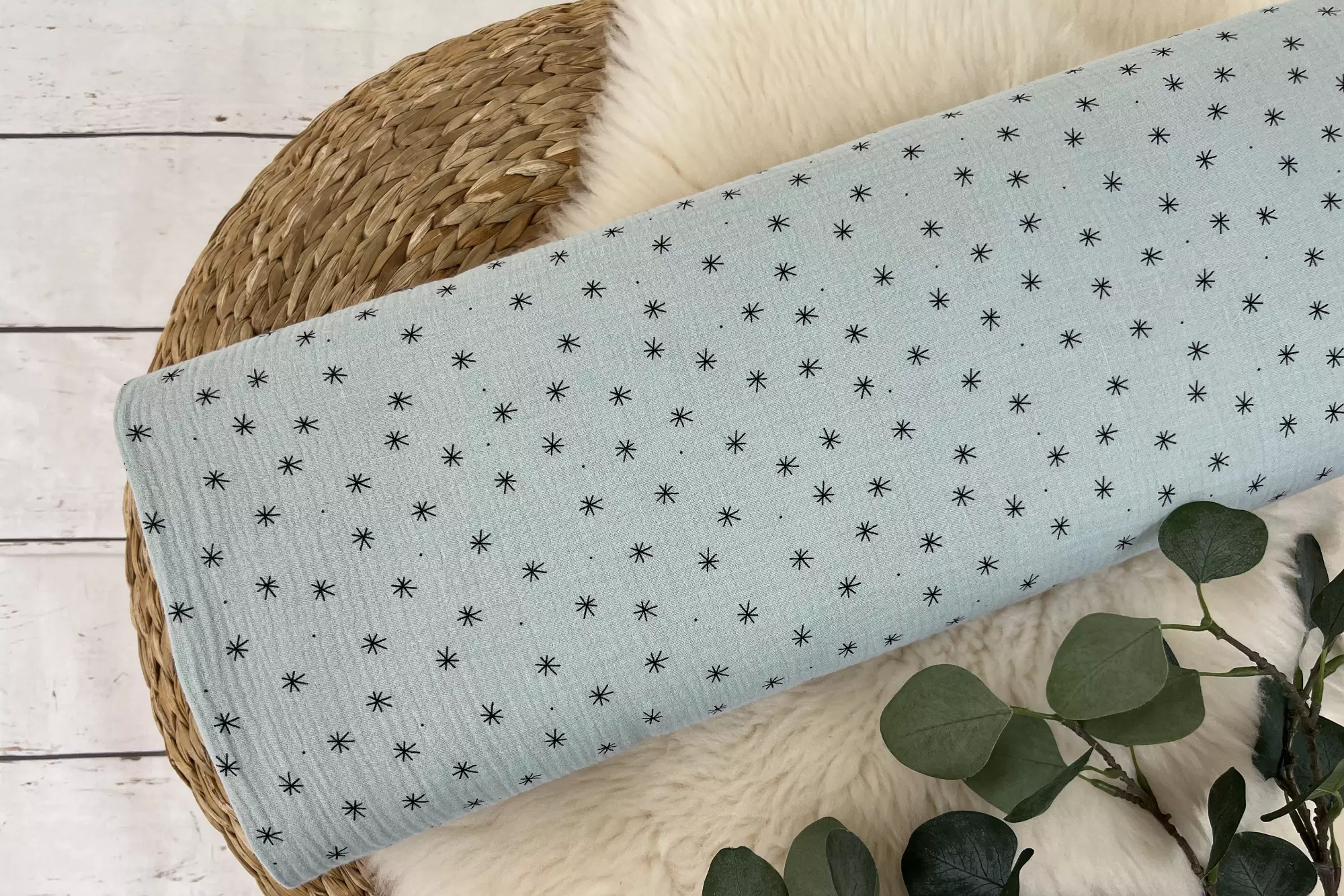 Musselin Stoff / Double Gauze - Sternenhimmel mit Sternen in mint- Öko-Tex-100 – Bild 2