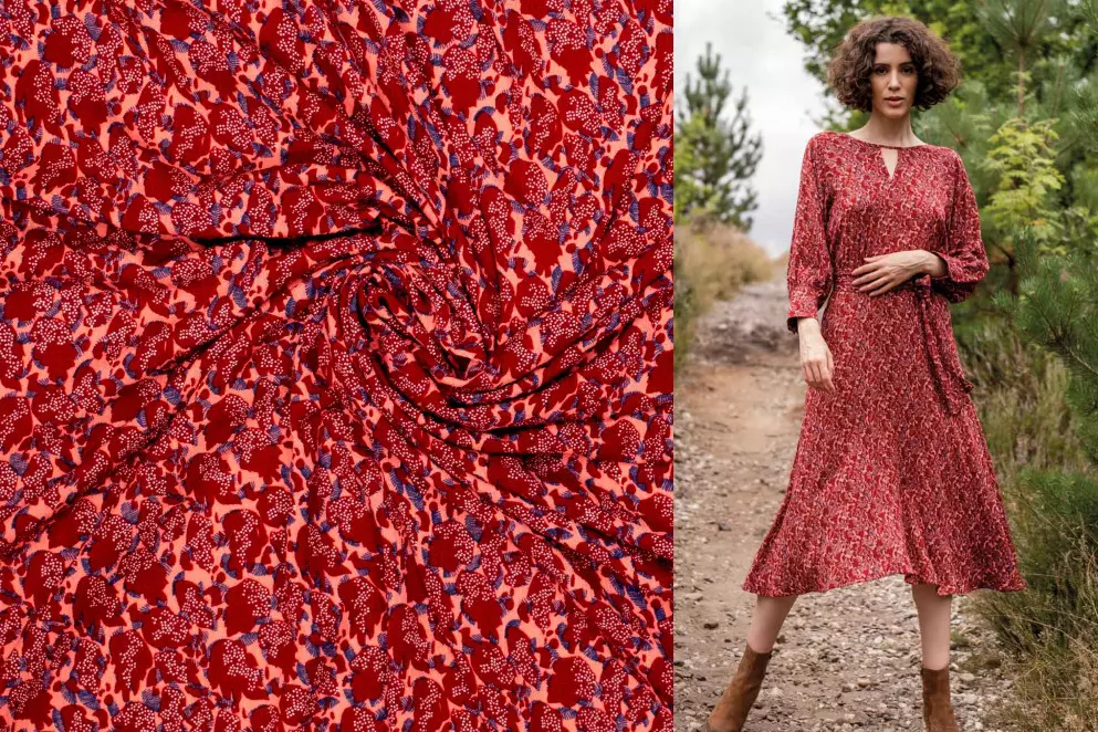 Fibre Mood 21 Josephine aus Viskose mit Borkenkrepp Blätter in rot