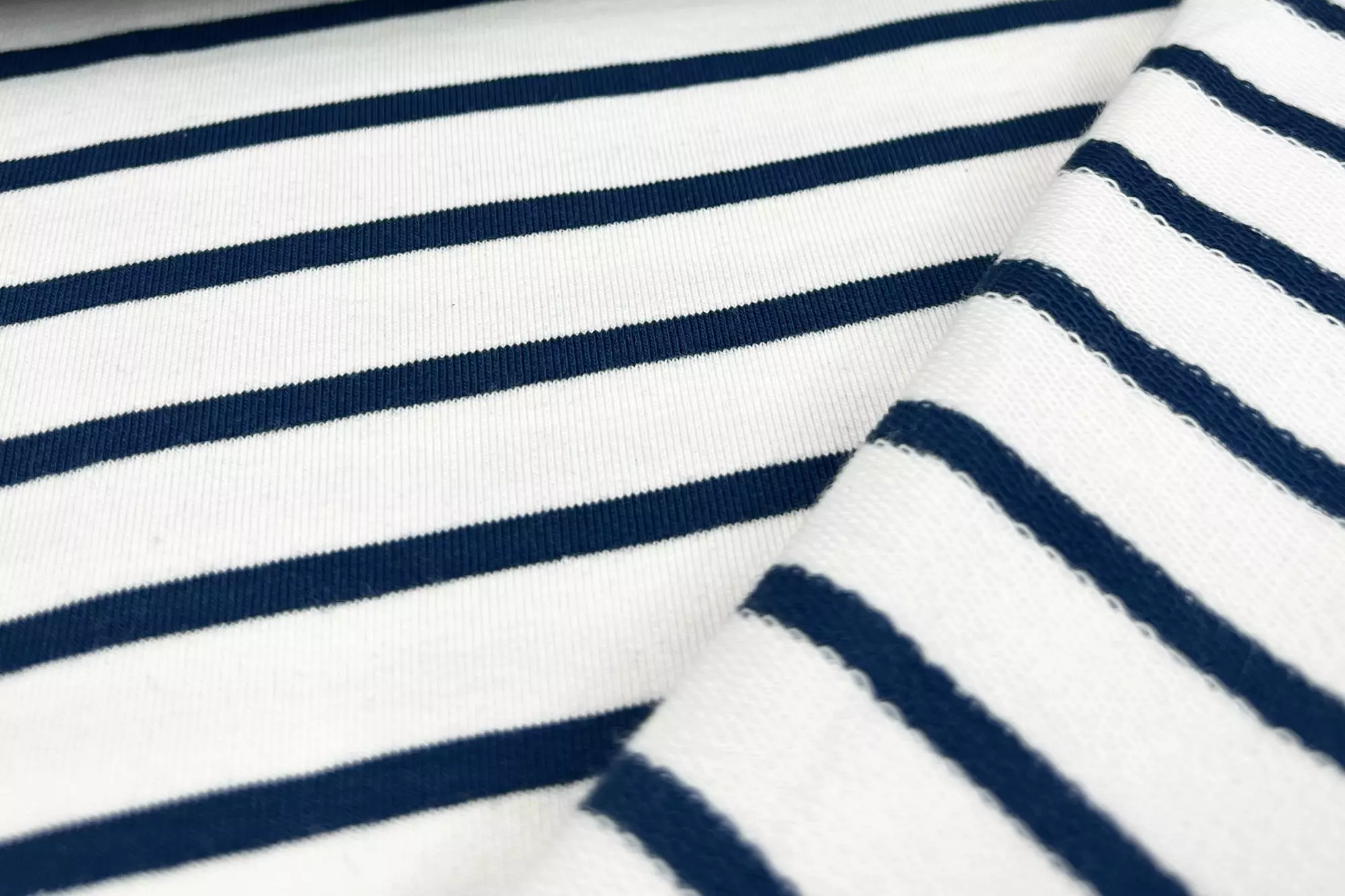 French Terry Stoff - Streifen, gestreift in admiralblau, ecru - Öko-Tex 100, Sommersweat
