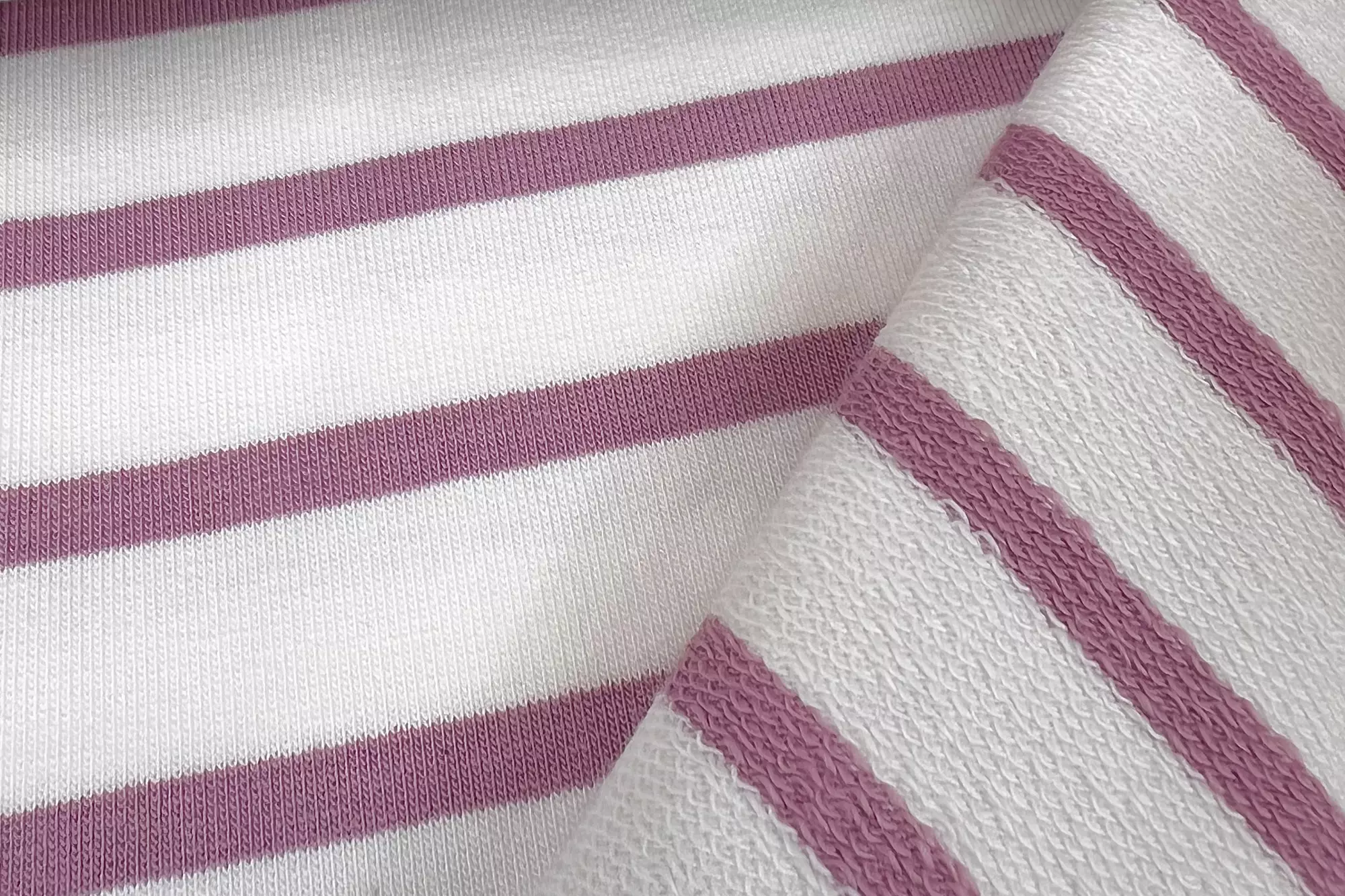 French Terry Stoff - Streifen, gestreift in altrosa, ecru - Öko-Tex 100, Sommersweat