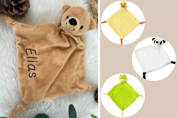 Schnuffeltuch mit Namen für Babys - Teddybär, Panda, Ente, Frosch