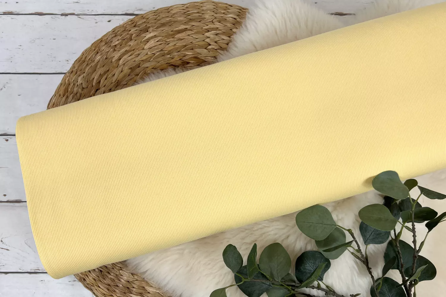 Ripp Jersey Stoff in Uni pastellgelb
