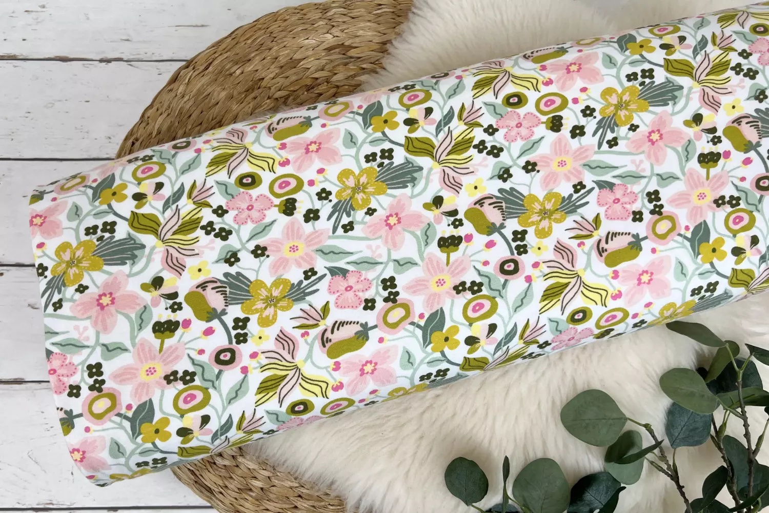 Reststück 35cm Soft Sweat - Blumenwiese in weiß - angerauter Sweat mit Blumen - Öko-Tex-100 – Bild 2