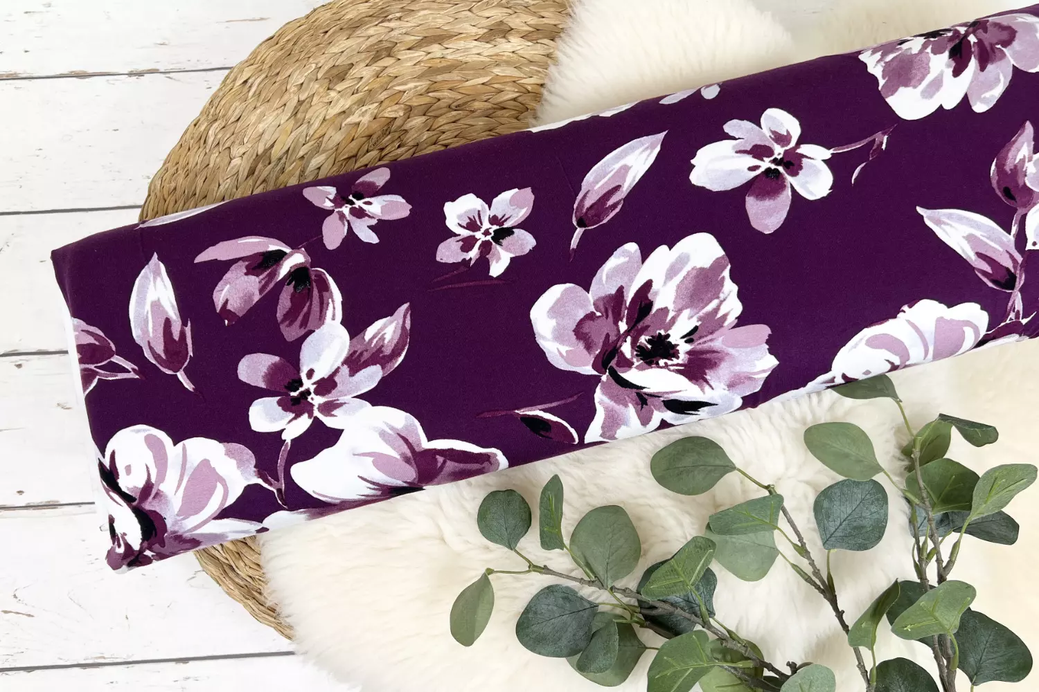 Viskosejersey - große Blumen in beere - Öko-Tex-100, Pflanzen, Blumenwiese – Bild 2