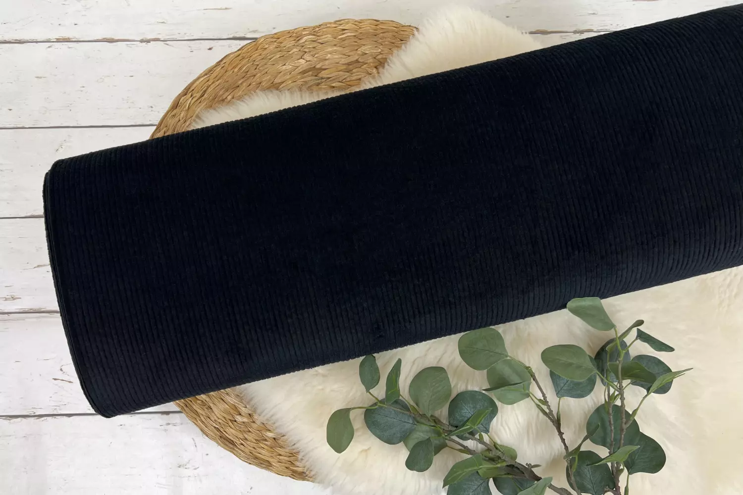 Reststück 30cm Breitcord elastisch - Uni schwarz