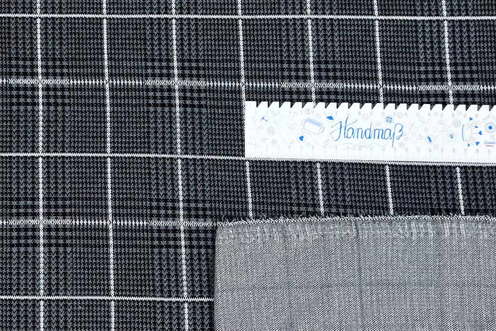 Jacquard Stoff stretch - quadrat Pepita Karo dunkelgrau, hellgrau, weiß - Öko Tex 100 – Bild 3