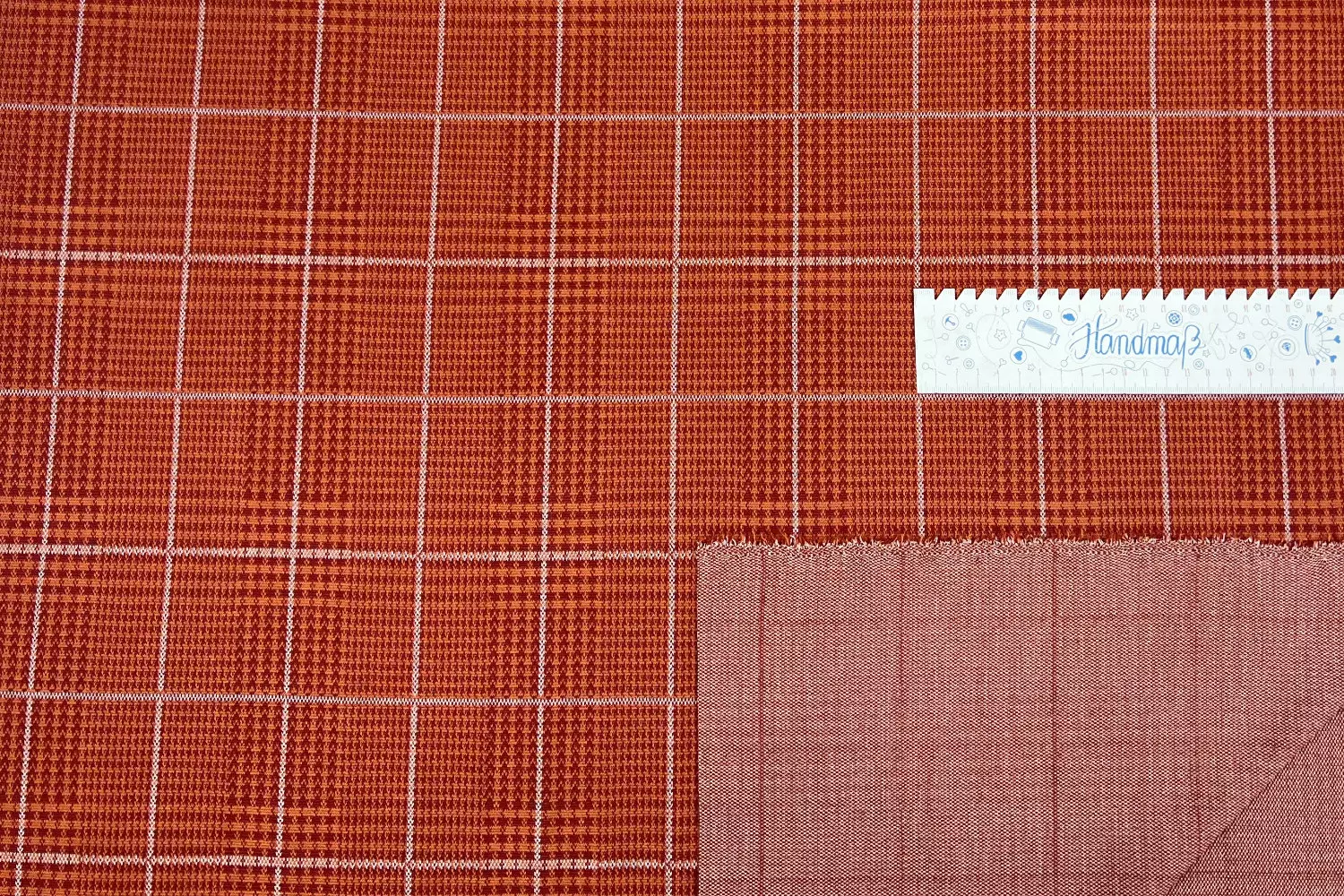 Jacquard Stoff stretch - quadrat Pepita Karo dunkelorange, dunkelrot, weiß - Öko Tex 100 – Bild 3