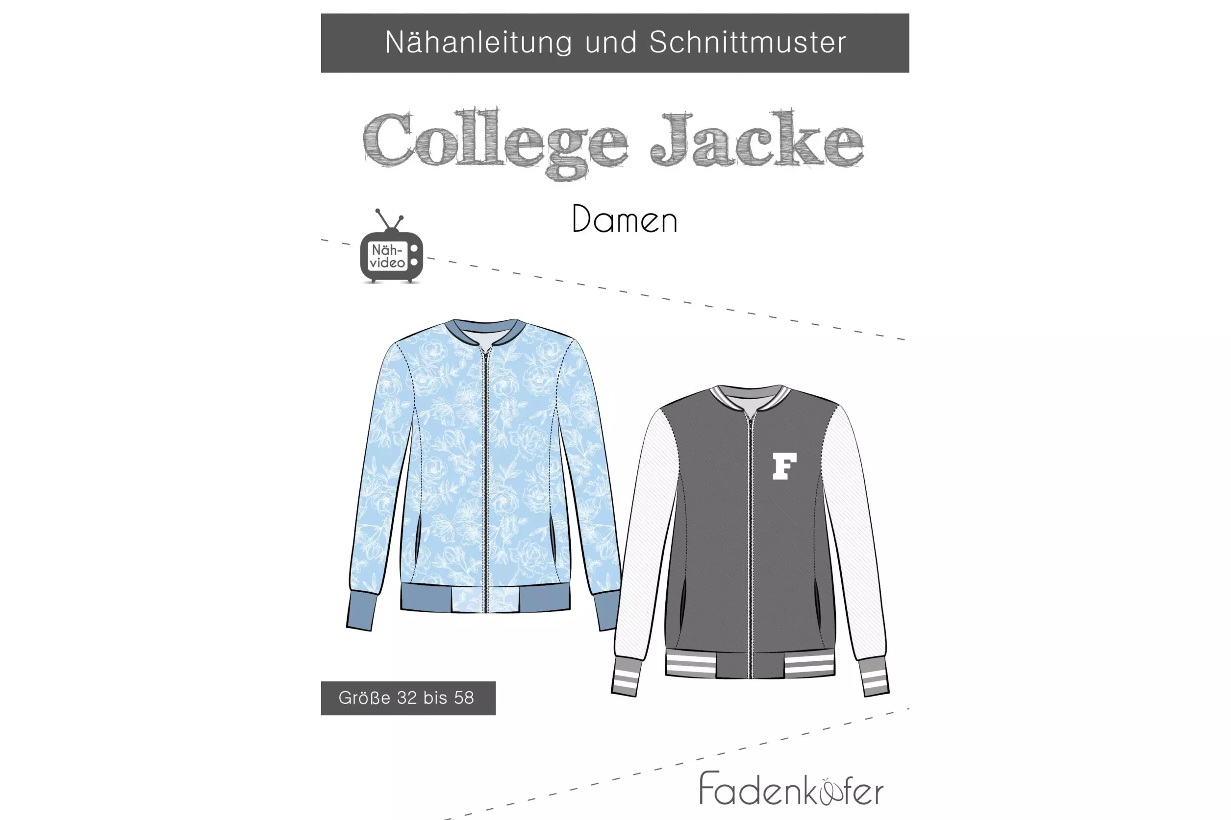 Papierschnittmuster Fadenkäfer für eine College Jacke für Damen