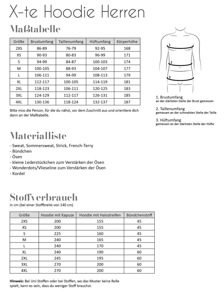 Papierschnittmuster Fadenkäfer X-te Hoodie Herren – Bild 3