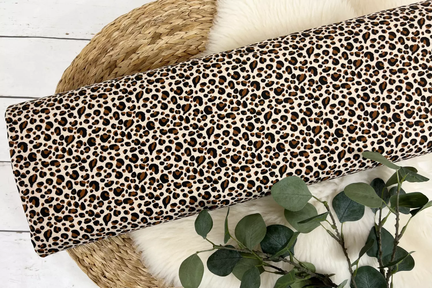 Reststück 30cm Jersey Stoff - Leoprint Animalprint in beige - Öko-Tex-100 – Bild 2