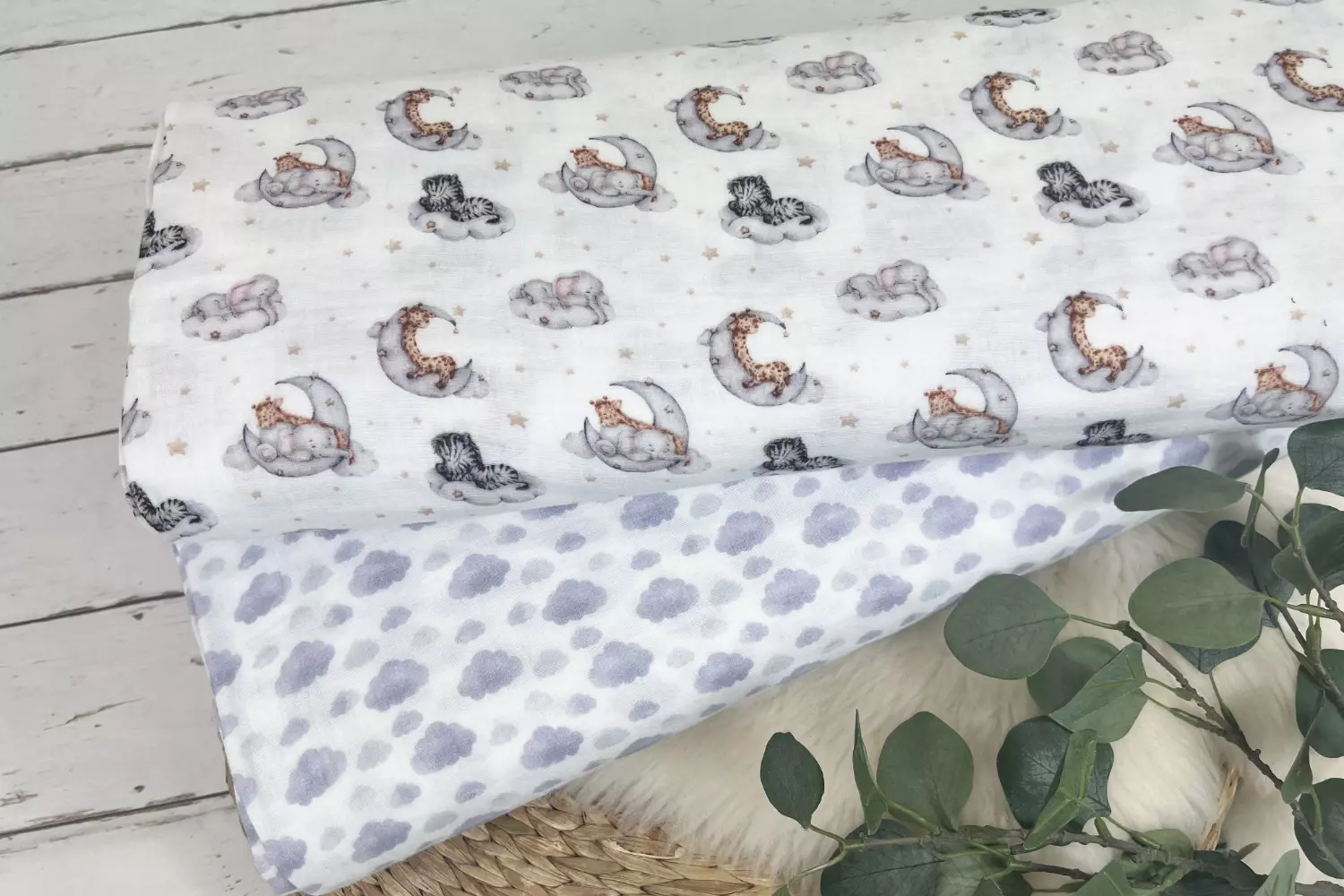 Musselin Stoff / Double Gauze - Zebras, Giraffen und Elefanten in weiß - Öko-Tex-100 – Bild 4