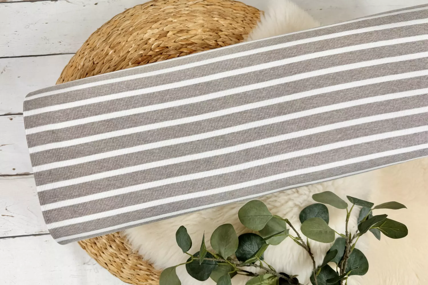 Ripp Jersey mit Streifen in helltaupe meliert