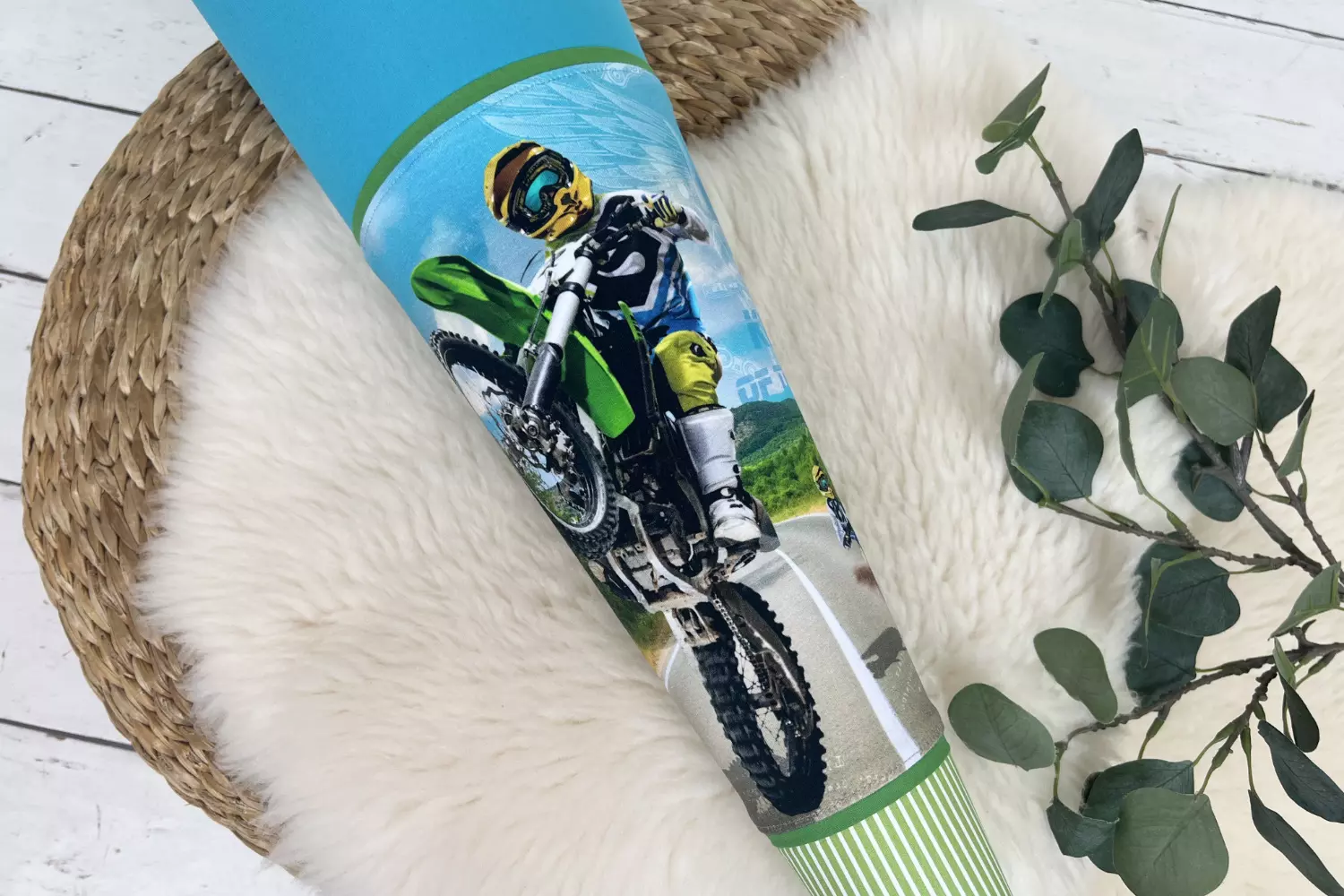 Schultüte aus Stoff mit Namen - Motocross Motorrad (wählbar 70cm, 85cm) - personalisiert, optional mit Kissen – Bild 7