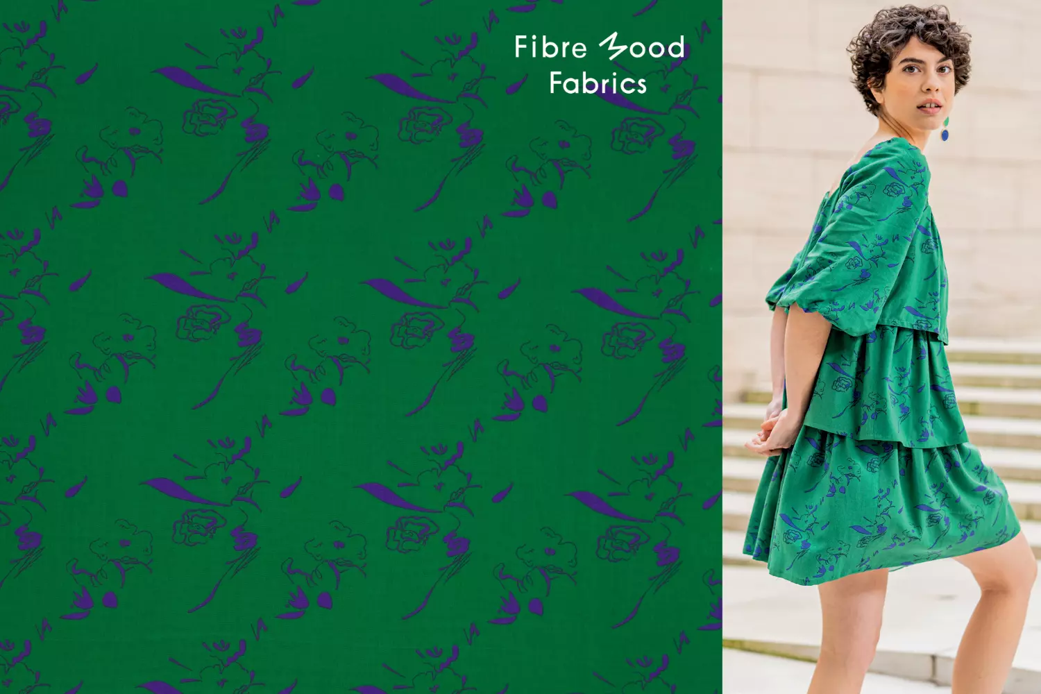 Fibre Mood 23 Trix Viskose tencel Stoff mit abstrakten Blumenmuster in froschgrün