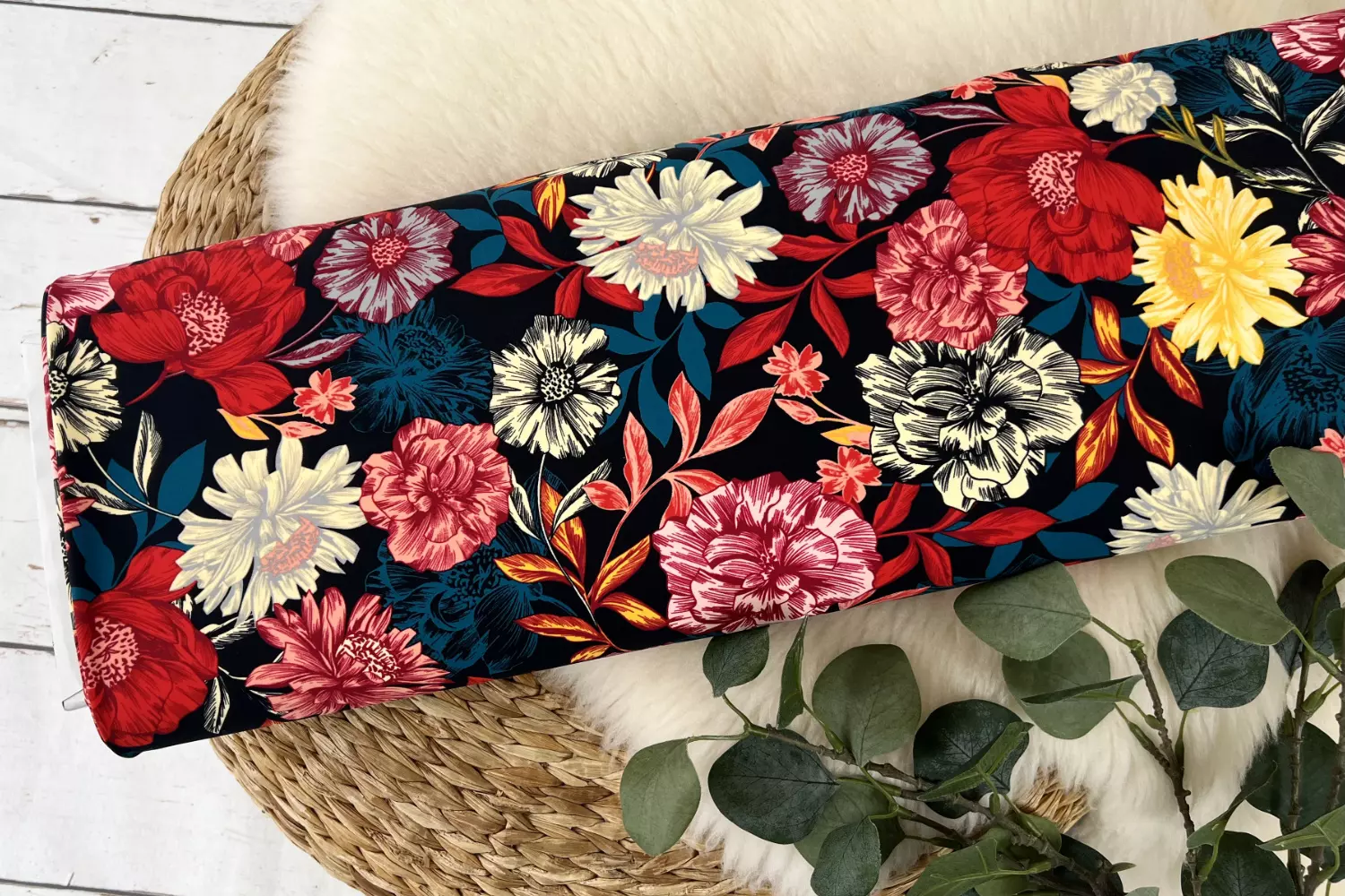 Bade- und Sportstoff Lycra - große Blumen schwarz – Bild 2