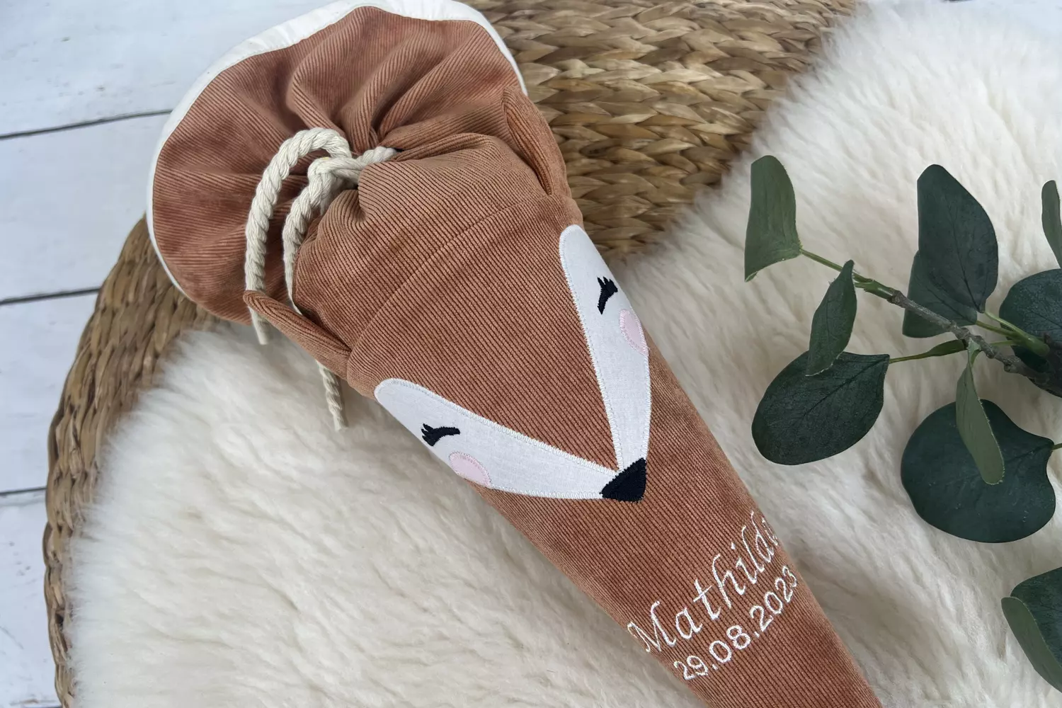 Schultüte aus Stoff mit Namen - Fuchs in rost (70cm, 85cm, 35cm) - Zuckertüte personalisiert, optional mit Kissen – Bild 7