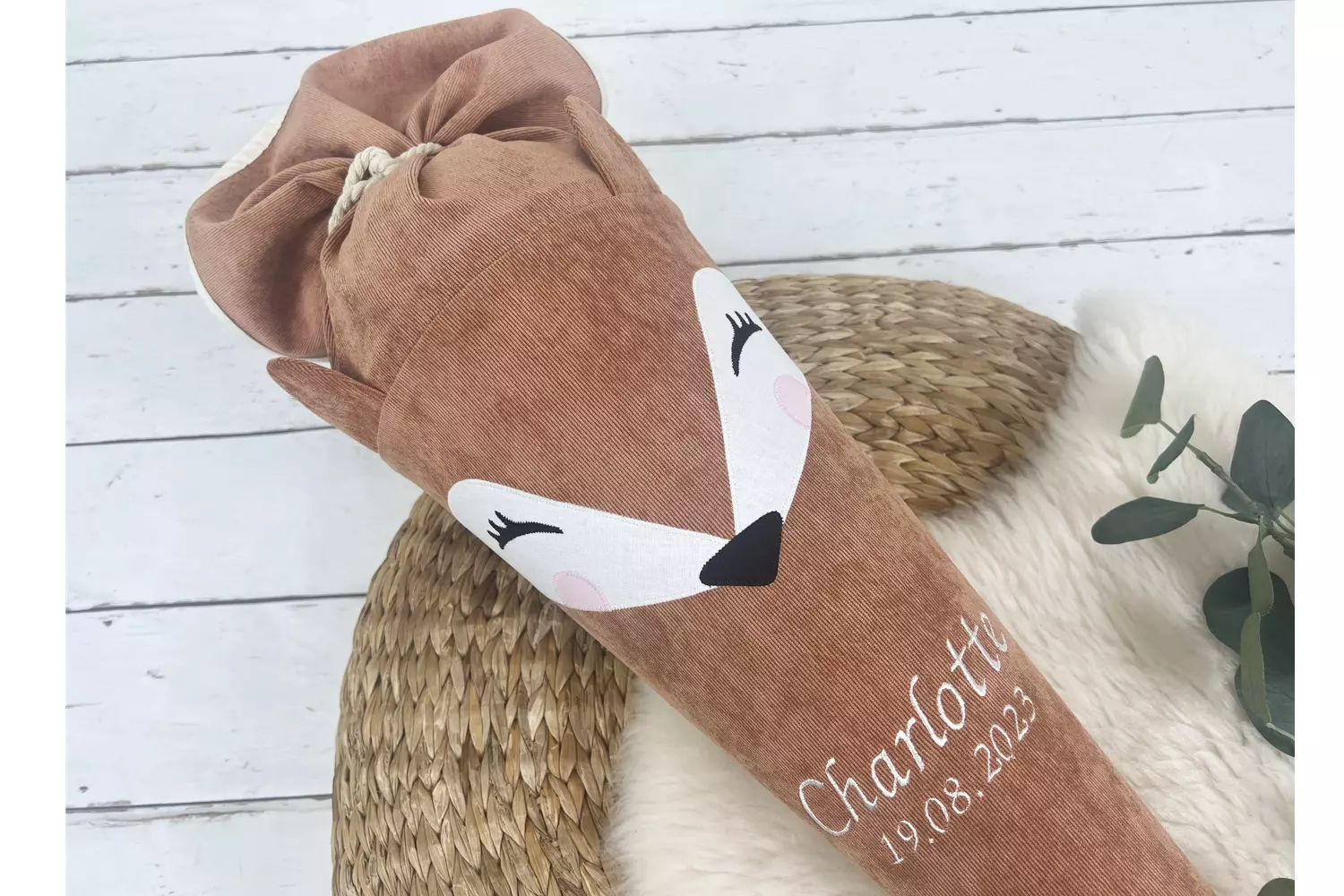 Schultüte aus Stoff mit Namen - Fuchs in rost (70cm, 85cm, 35cm) - Zuckertüte personalisiert, optional mit Kissen – Bild 5