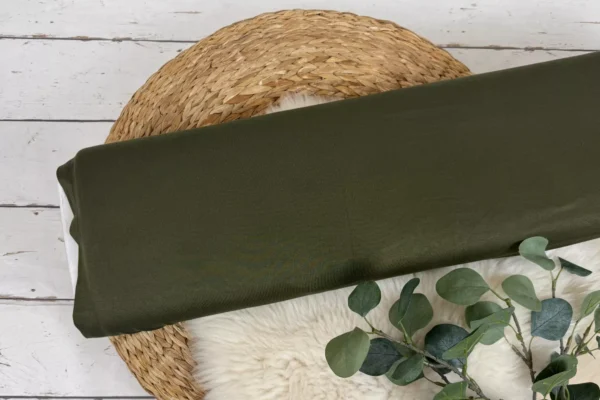 elastischer Viskosejersey Stoff in uni Farbe olivgrün