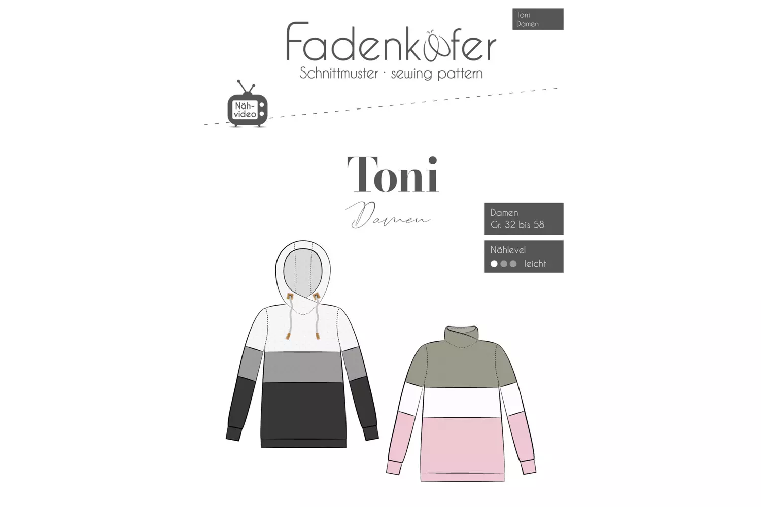 Papierschnittmuster Fadenkäfer Hoodie Toni Damen