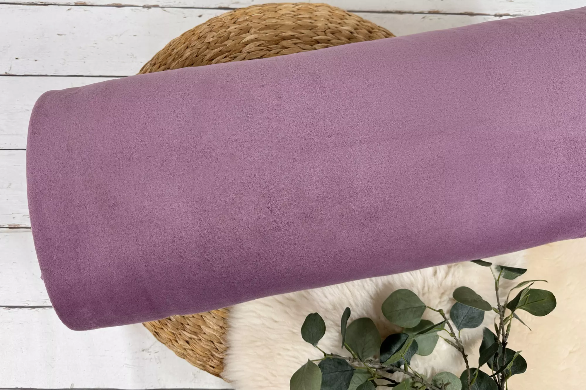 Kuschelweicher Baumwollfleece Stoff in der Uni Farbe aubergine
