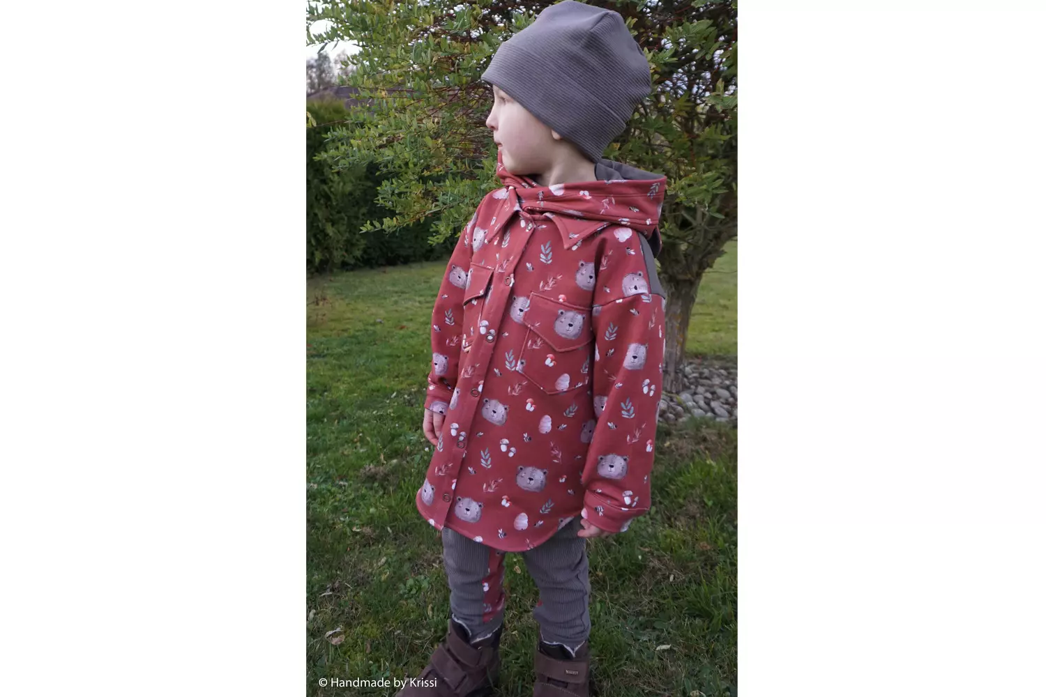Swafing French Terry Sweat Stoff - Bärenköpfe in dunkel bordeaux Autumn Forest by Christiane Zielinski - Öko-Tex-100 – Bild 5