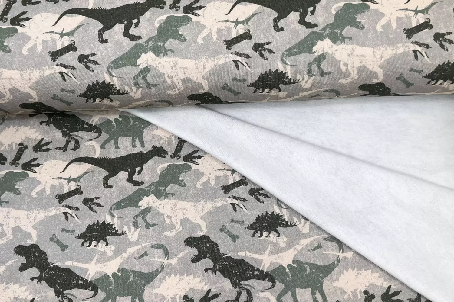 Sweat angerauter Jogger Stoff - Dinosaurier T-Rex taupe - Öko-Tex-100 – Bild 2