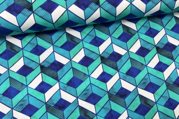 Lycra Funktionsjersey Stoff mit Diamonds Rauten in blau, mint, türkis
