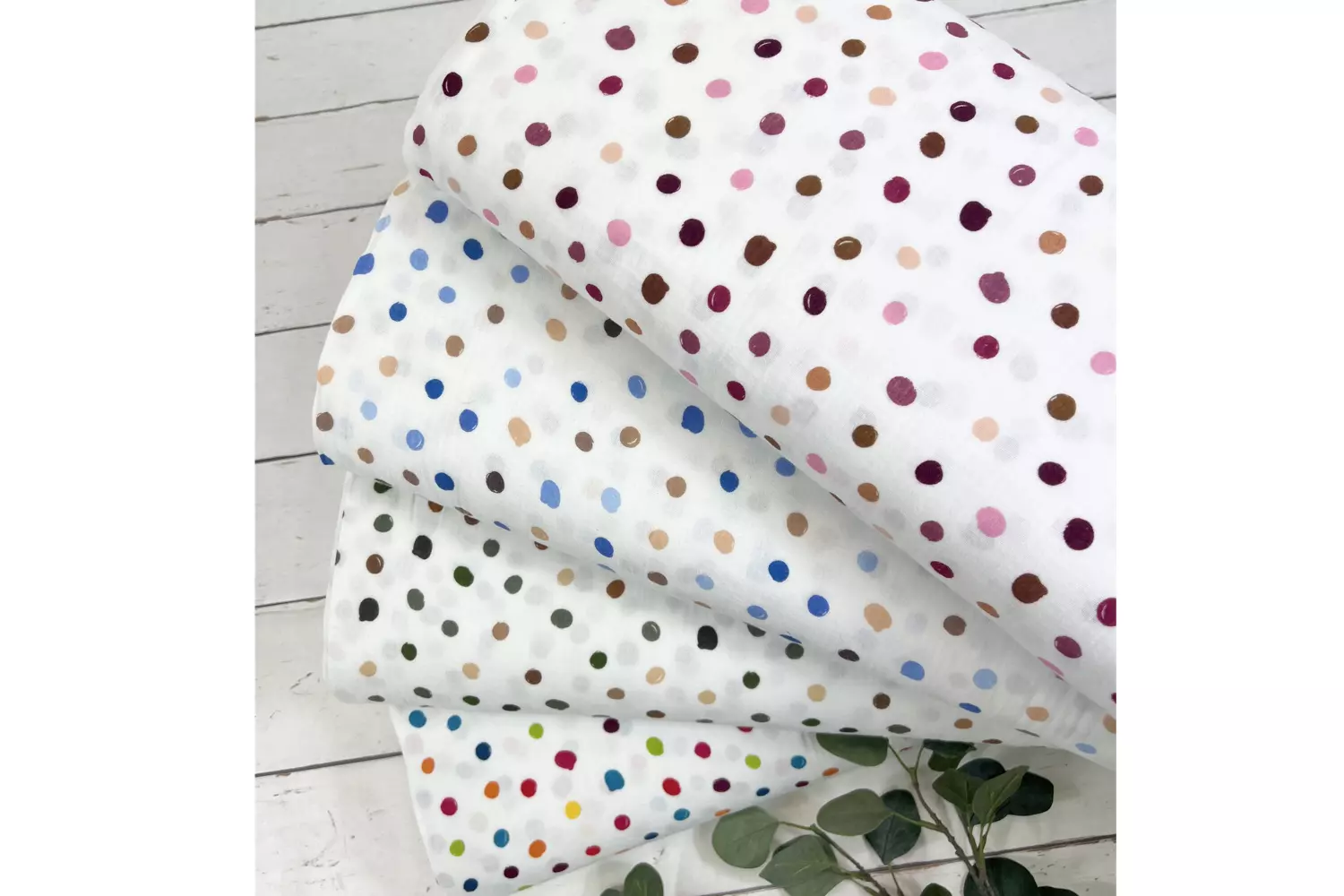 Musselin Stoff / Double Gauze - lila, braune Punkte Polka Dots in weiß - Öko-Tex-100 – Bild 3