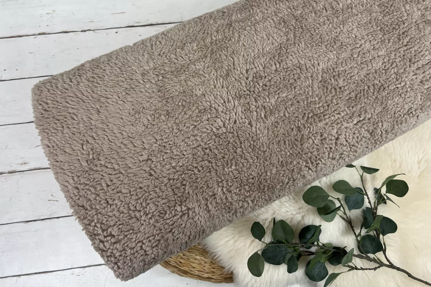 Reststück 40cm Baumwoll Teddystoff in Uni hellbraun - Öko-Tex-100