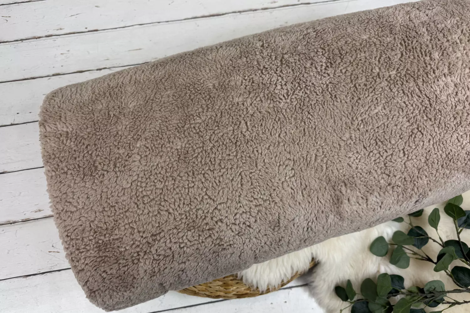 kuschelig warmer Teddystoff aus Baumwoll in Uni hellbraun