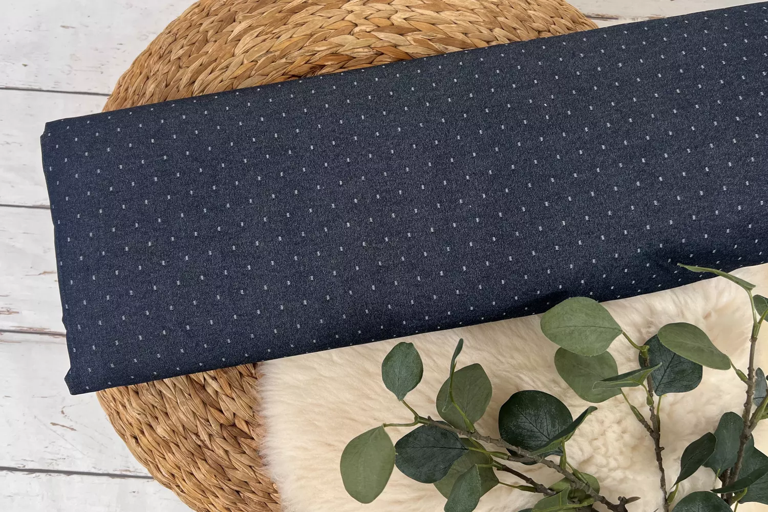 Bengaline Hosenstoff Stretch - mini Punkte Muster in dunkelblau – Bild 2