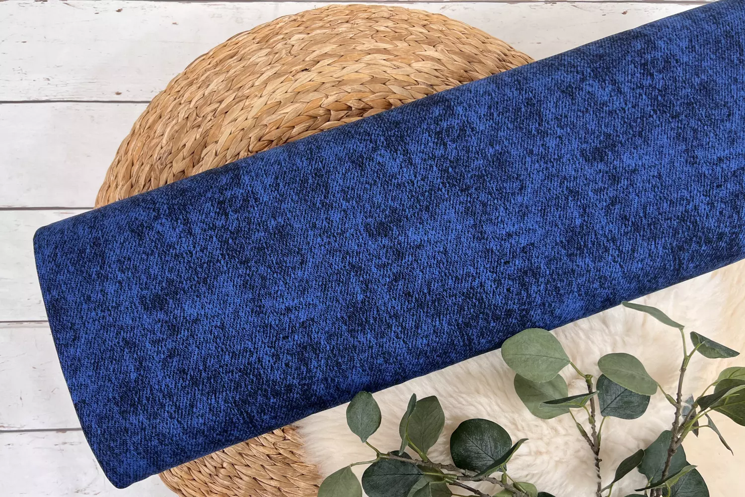 Reststück 40cm French Terry Stoff - Jeans Optik blau meliert - Öko-Tex 100